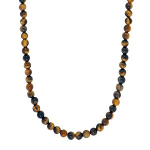 SON of NOA - Herrehalskæde med små runde brune tigerøje. Lås og forlængerstykke er i rustfrit stål. Bredde: 6 mm. Justerbar længde: 50 cm + 5 cm. 20890362700.