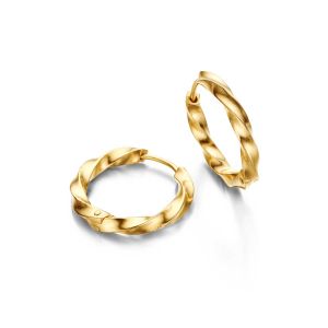 Spirit Icons - Linda øreringe i forgyldt sølv. De elegante creoler er designet med klassiske snoede overflader. Øreringene måler 20 mm. 42992.