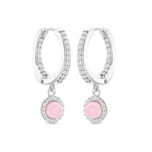 Spirit Icons - Euphoria øreringe i sølv med pink zirkonia og klare zirkonia. Under hver creol hænger et lille vedhæng med en rund lyserød zirkonia. 43071.